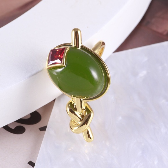 Kate Spade Green Resin Geometric Oval Ring - Picture 1 of 8